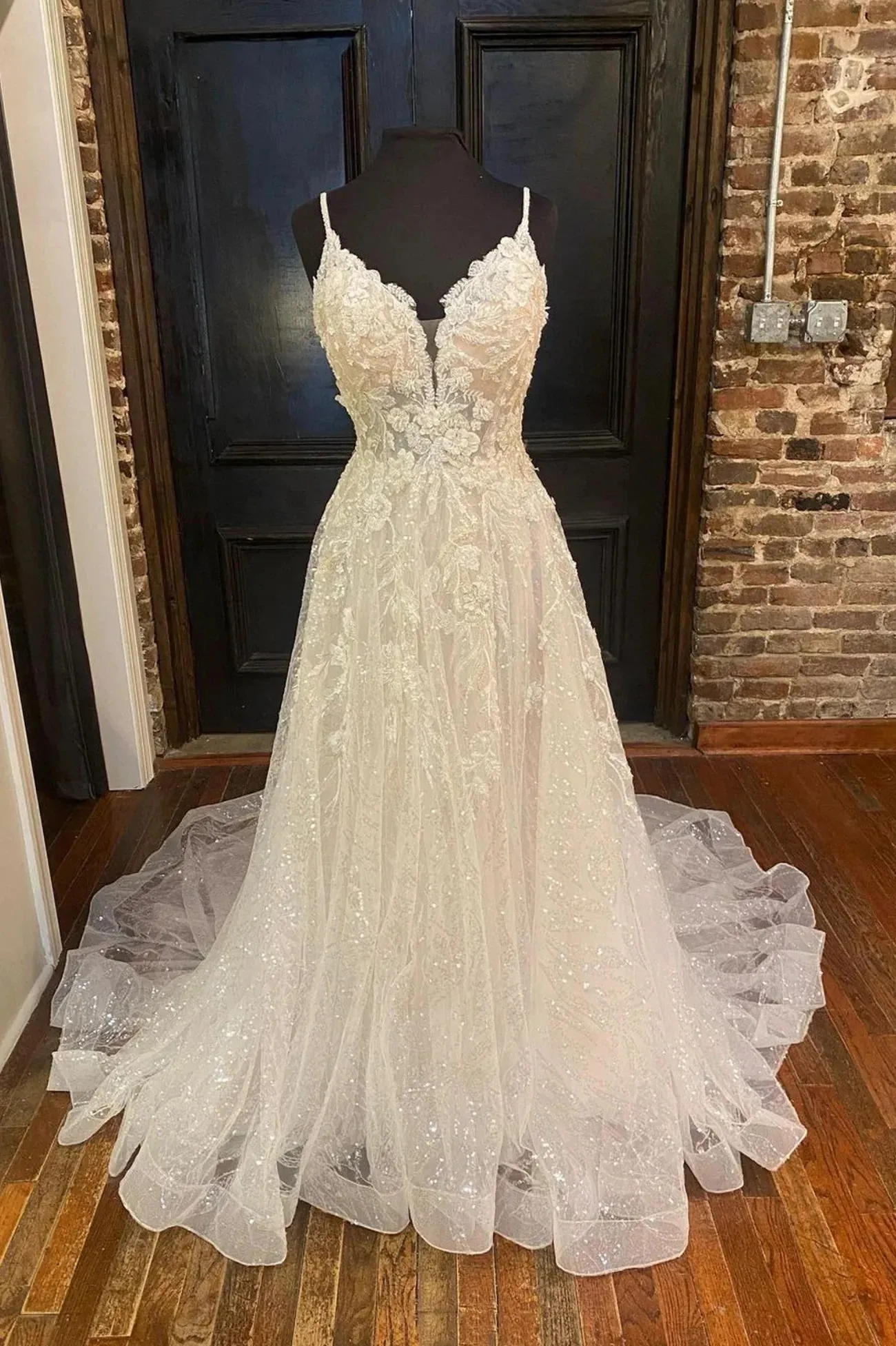 A-Line Backless White Tulle Sequins Long Prom Dresses