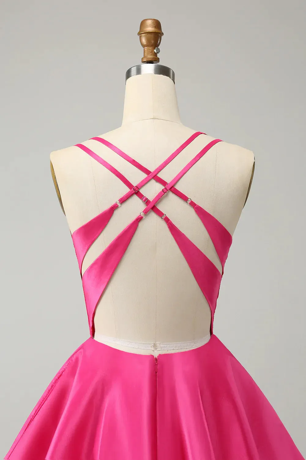 A Line Homecoming Dress Fuchsia Spaghetti Straps Backless Graduation Dresses