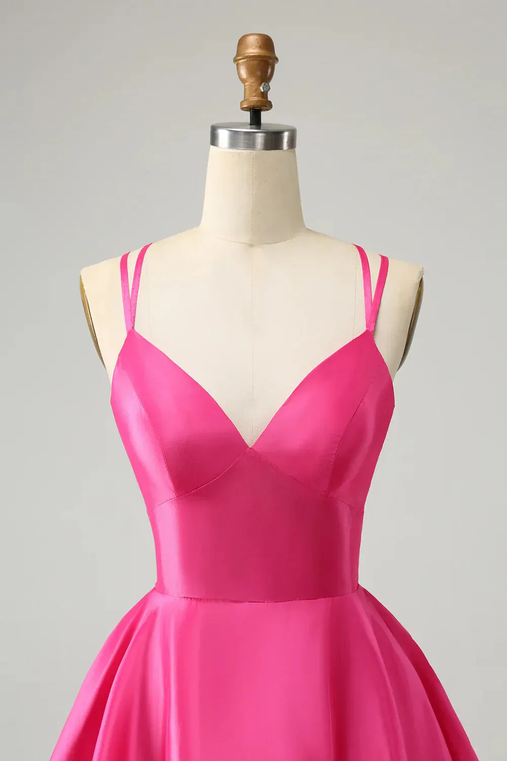 A Line Homecoming Dress Fuchsia Spaghetti Straps Backless Graduation Dresses