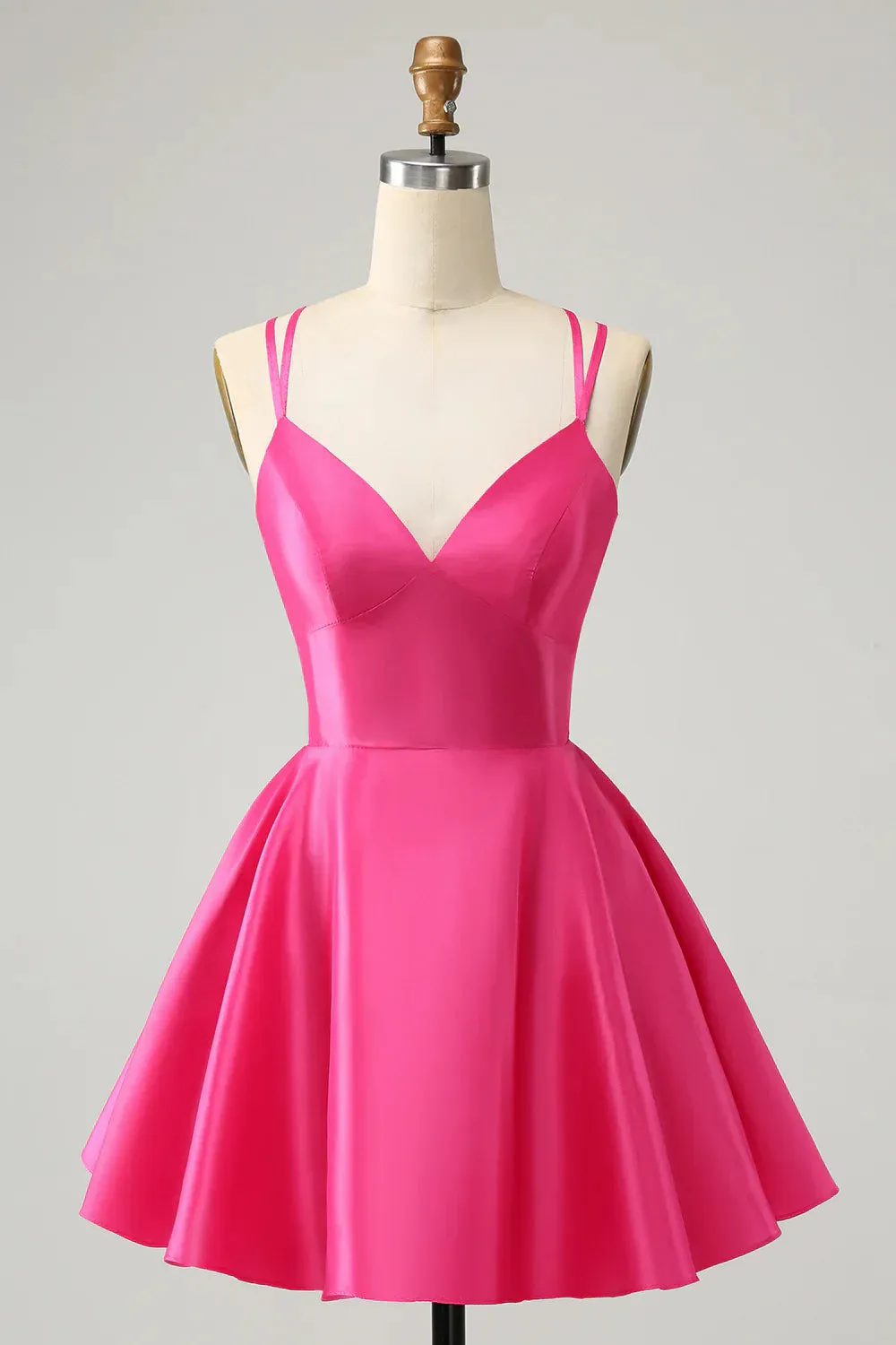 A Line Homecoming Dress Fuchsia Spaghetti Straps Backless Graduation Dresses