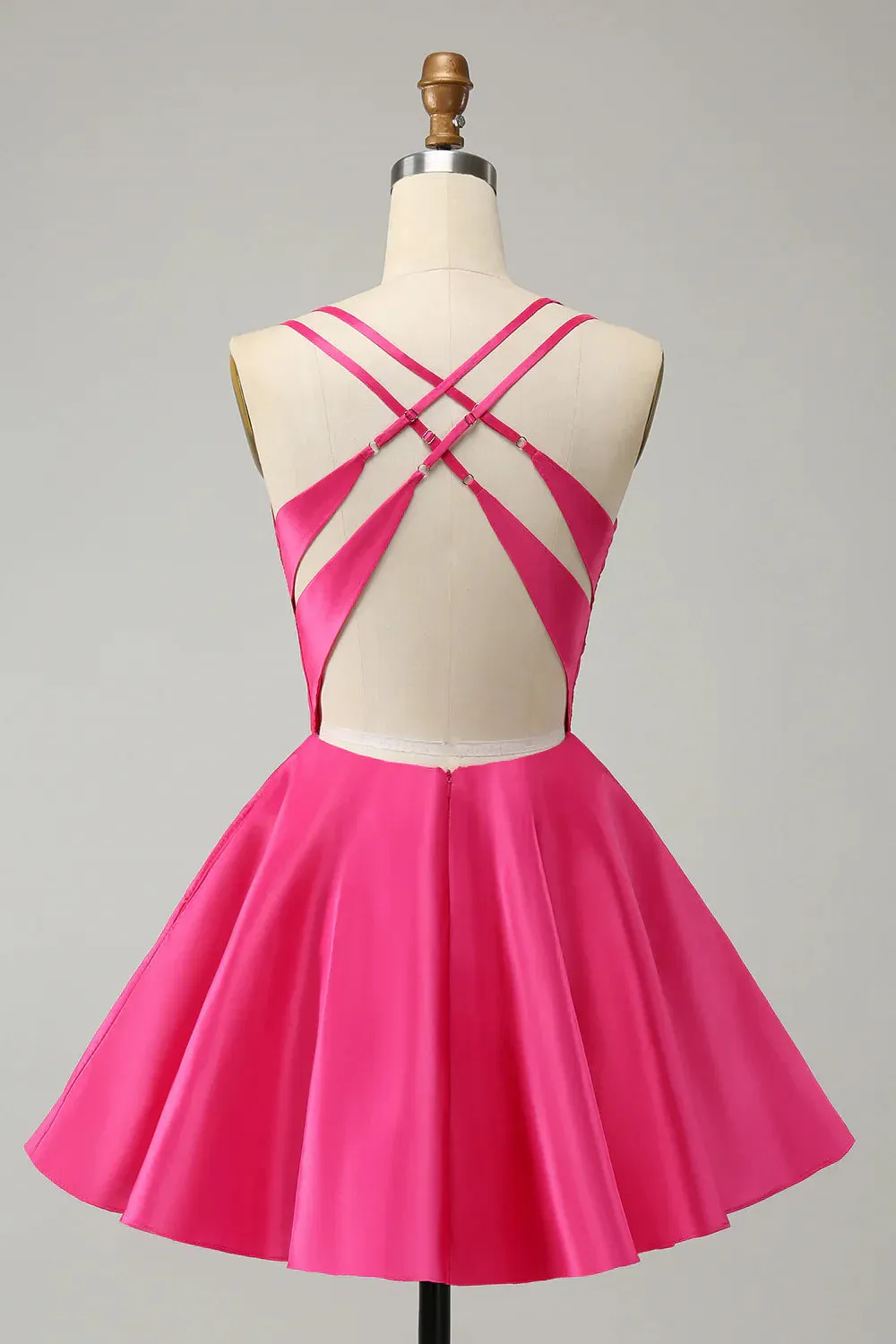 A Line Homecoming Dress Fuchsia Spaghetti Straps Backless Graduation Dresses