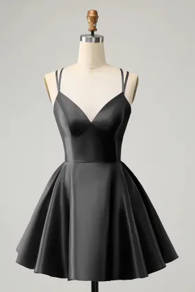 A Line Homecoming Dress Fuchsia Spaghetti Straps Backless Graduation Dresses