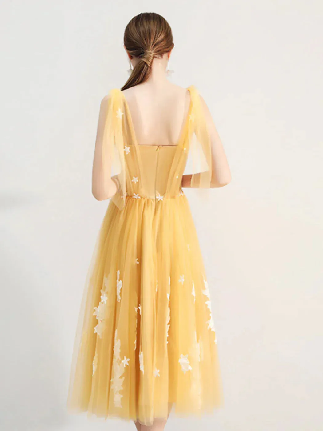 A-line Tulle Lace Backless Prom Dresses With Applique ï»