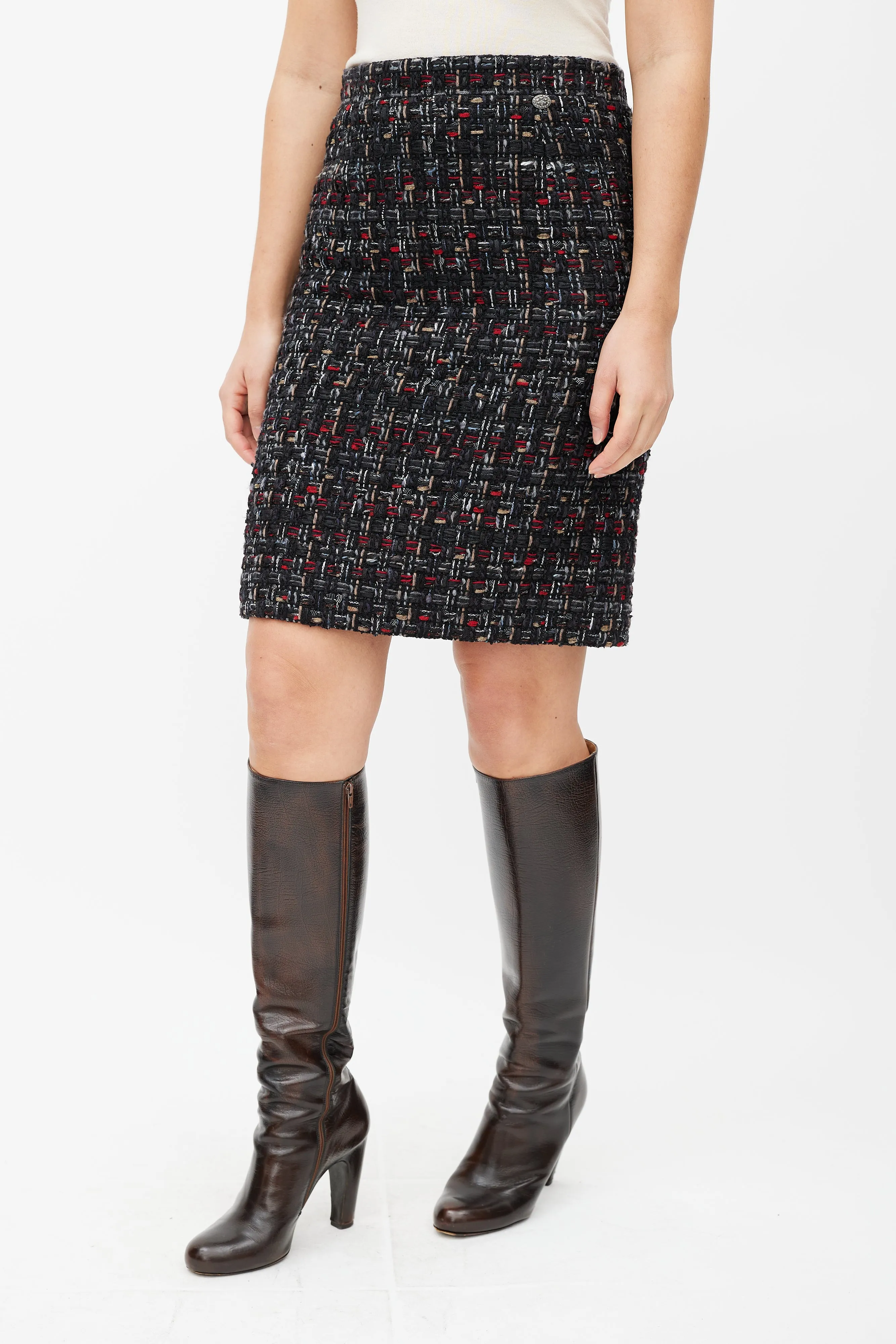 Black & Multicolour Wool Tweed Skirt