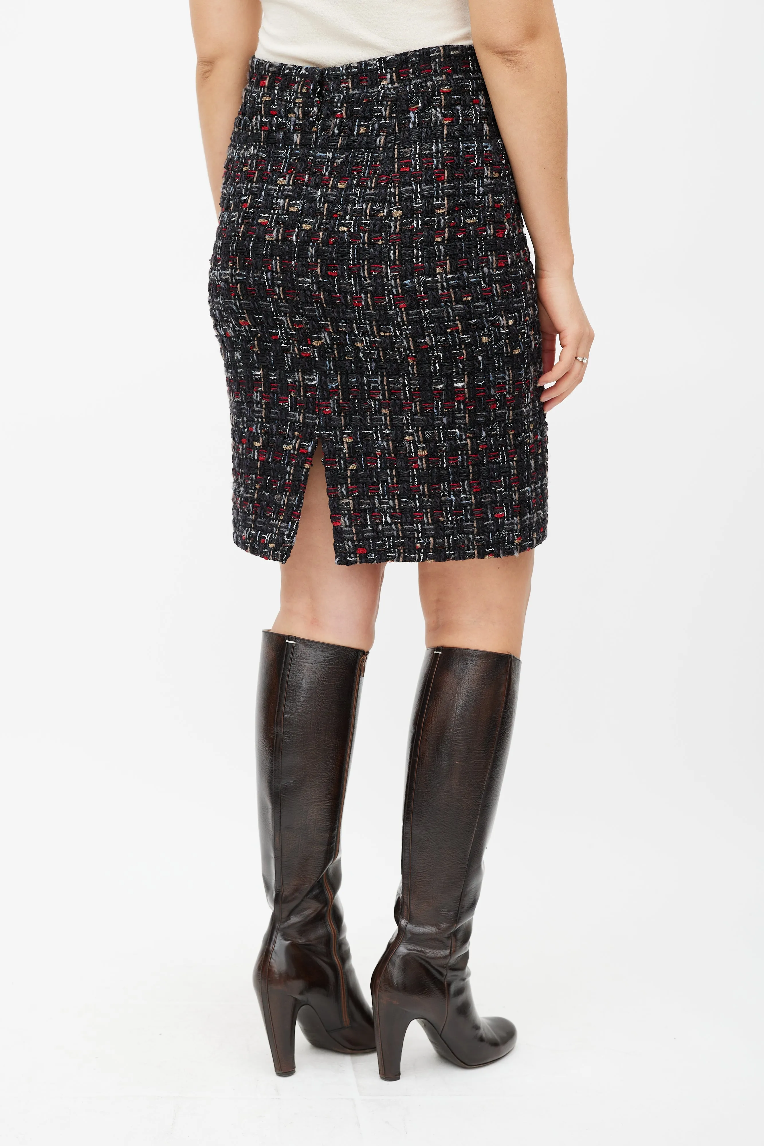 Black & Multicolour Wool Tweed Skirt