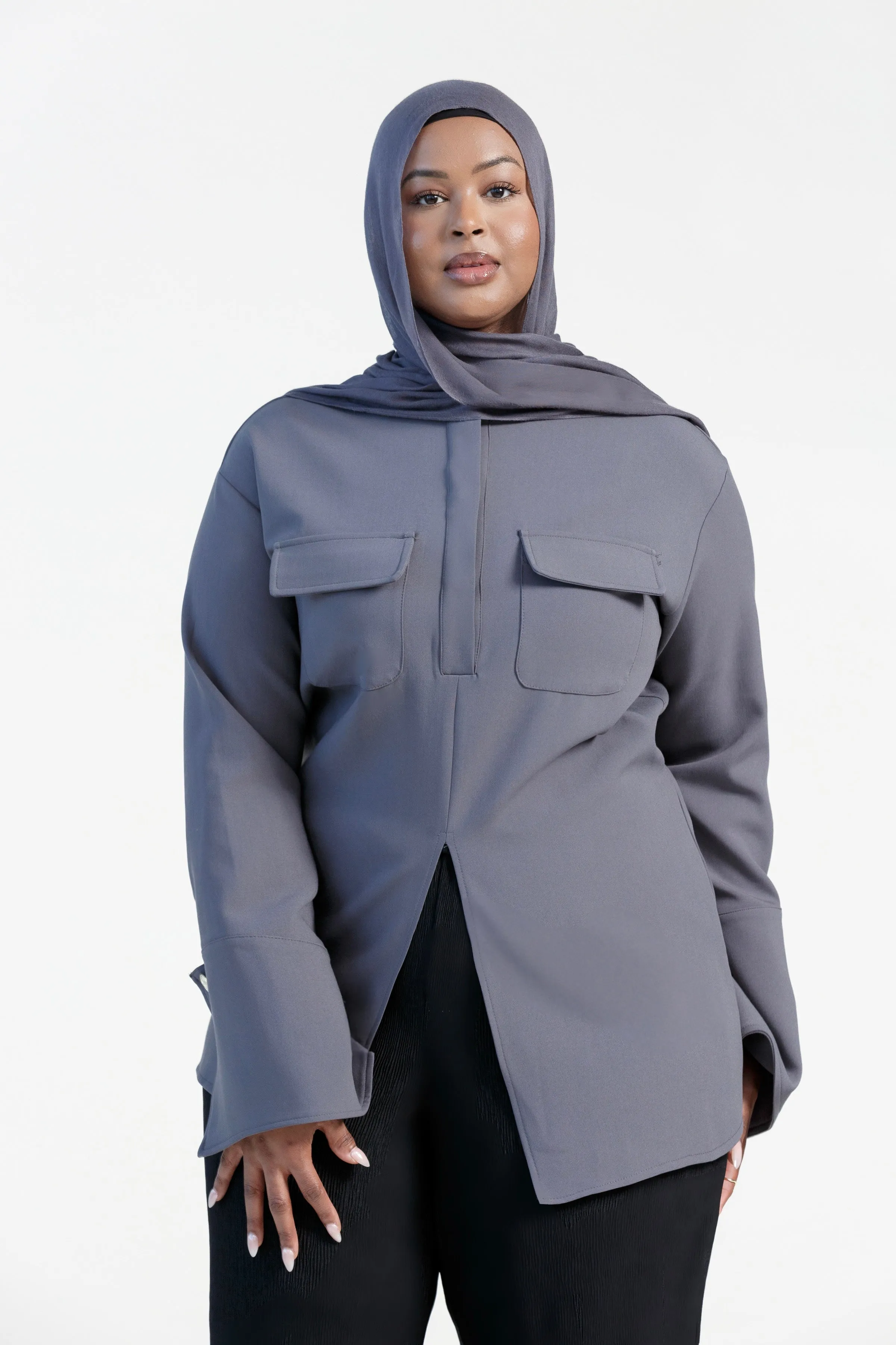 Charcoal Gray Utility Slit Tunic- Final Sale