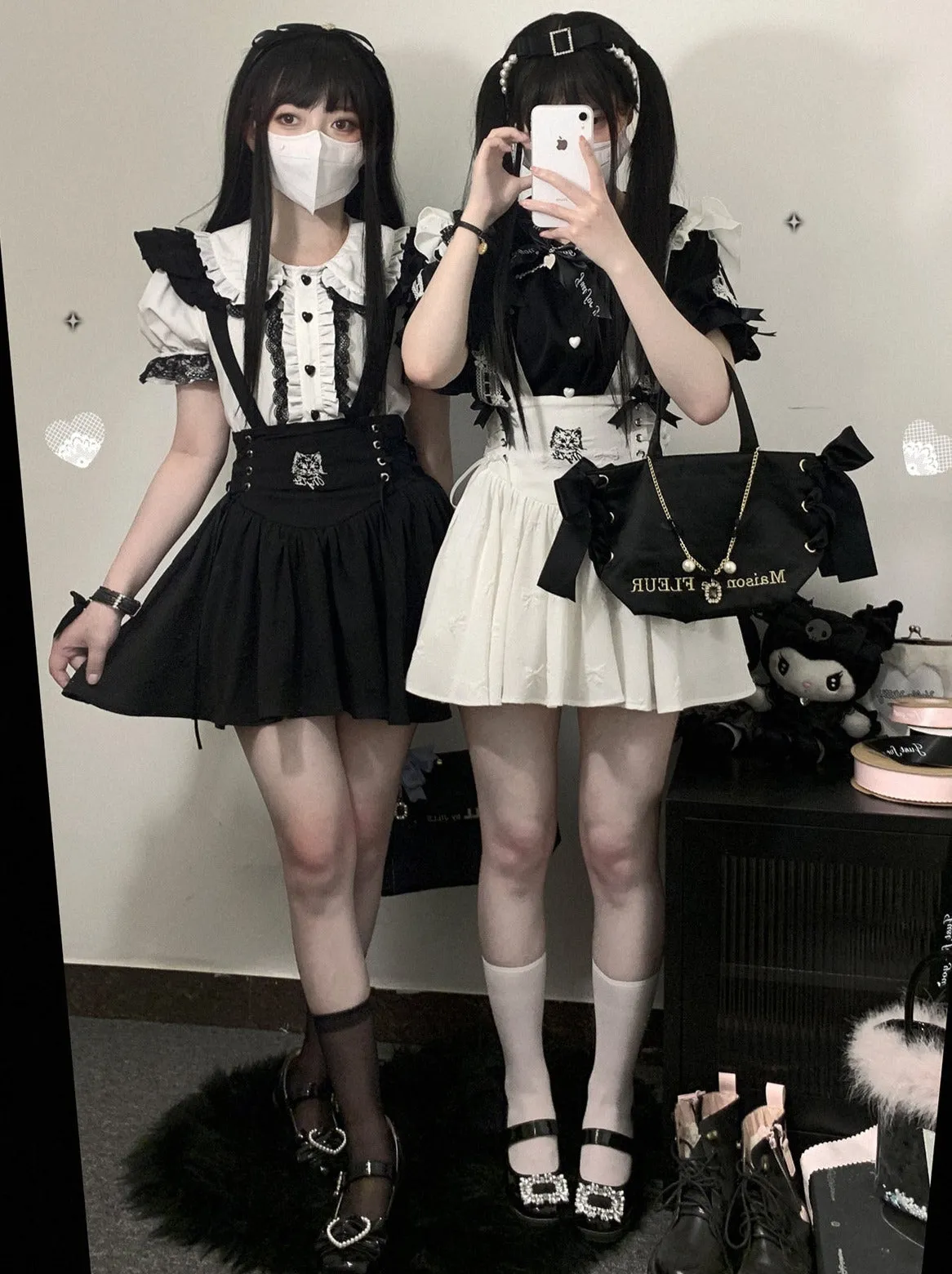 Doll Ribbon Collar Puff Sleeve Lace Shirt