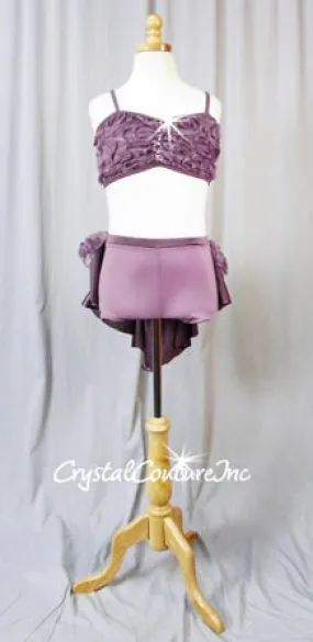 Dusty Lt Purple 2 Piece Top & Booty Shorts with Back Skirt - Swarovski Rhinestones