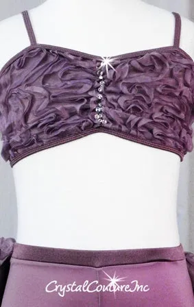 Dusty Lt Purple 2 Piece Top & Booty Shorts with Back Skirt - Swarovski Rhinestones