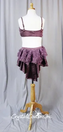 Dusty Lt Purple 2 Piece Top & Booty Shorts with Back Skirt - Swarovski Rhinestones