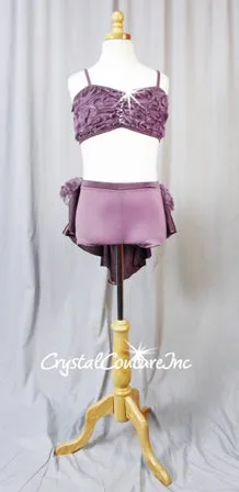 Dusty Lt Purple 2 Piece Top & Booty Shorts with Back Skirt - Swarovski Rhinestones