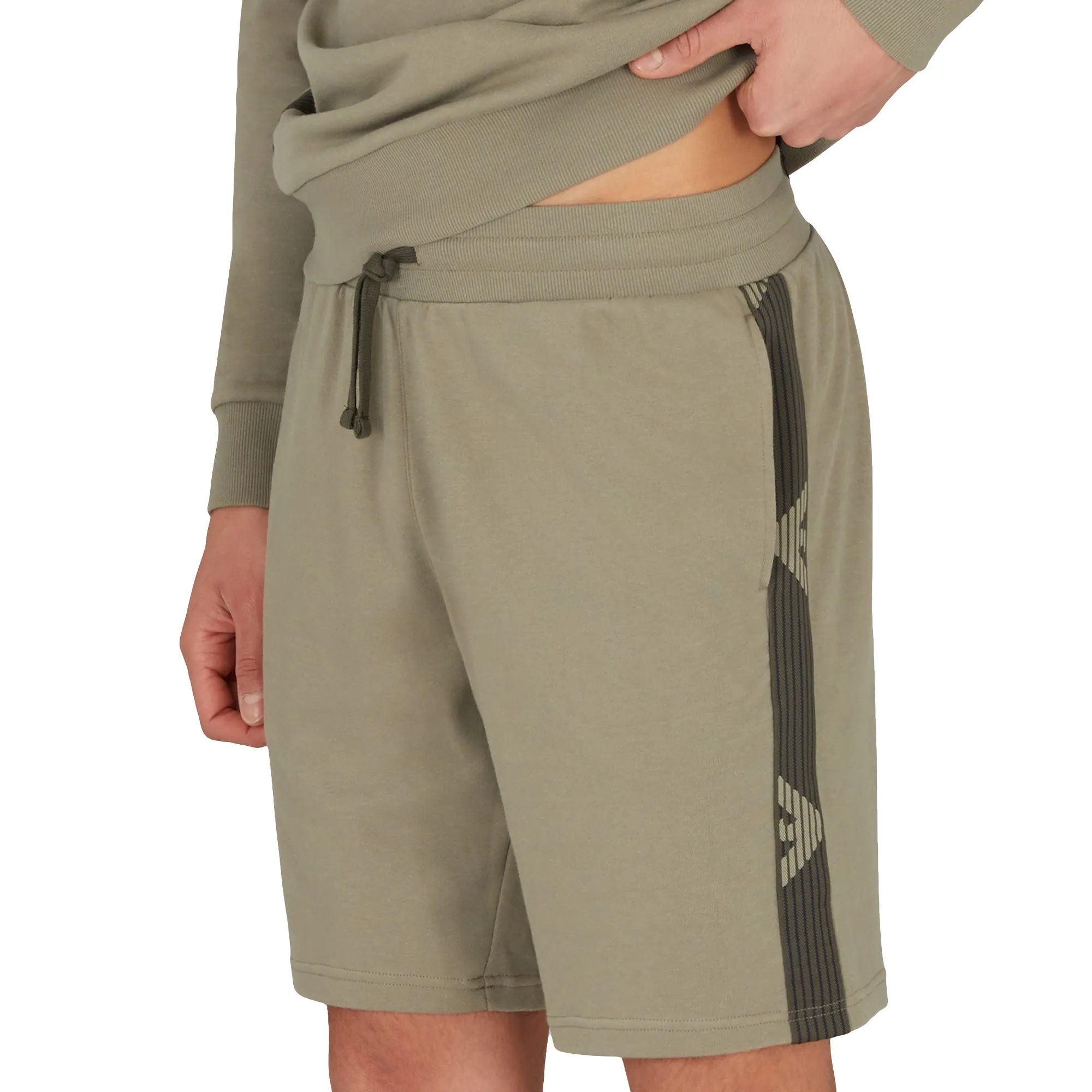 Emporio Armani Lounge Woven Tape Jersey Shorts Khaki Green