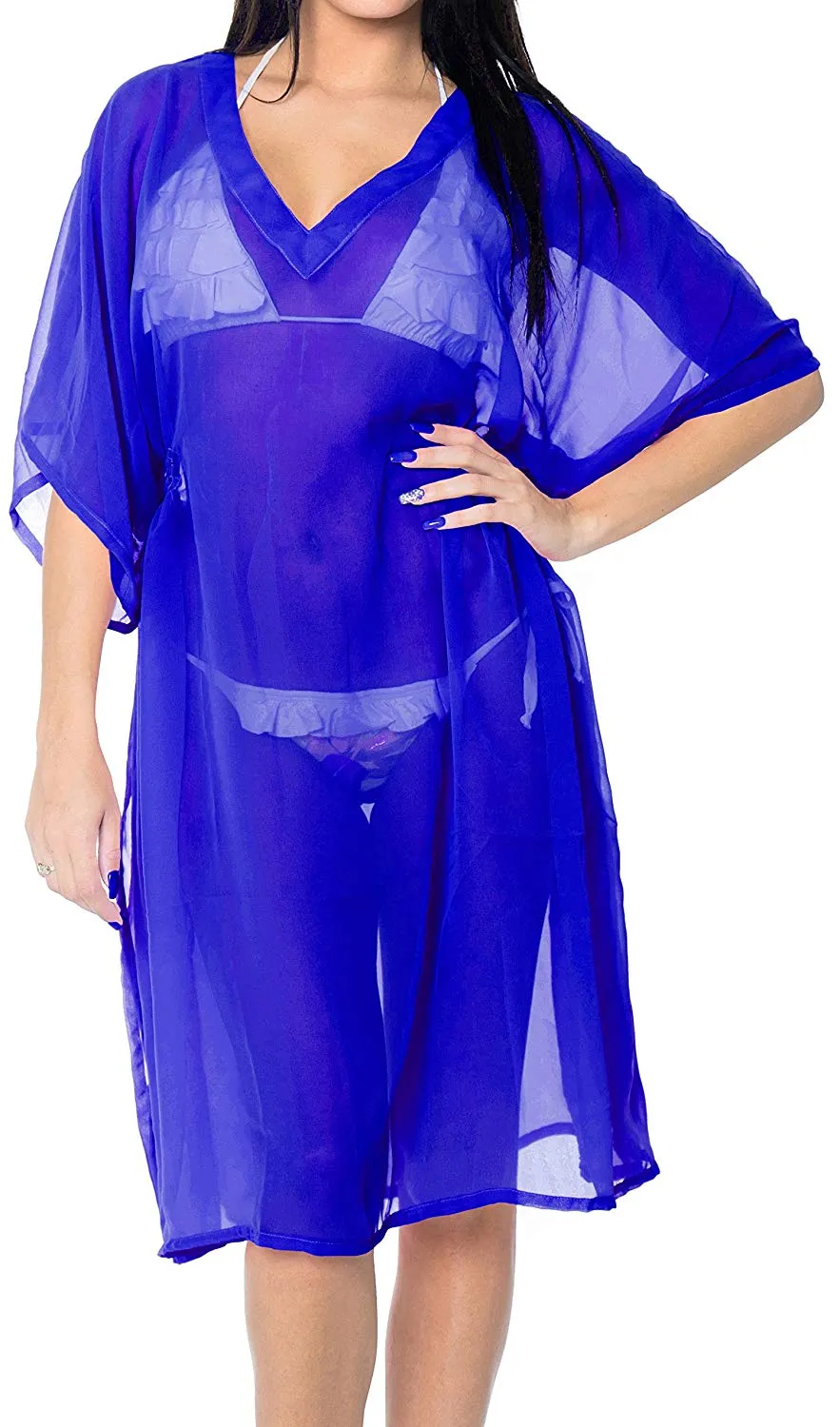 LA LEELA Bikini Swim Beach wear Swimsuit Cover up Womens Kimono Dress Embroidery