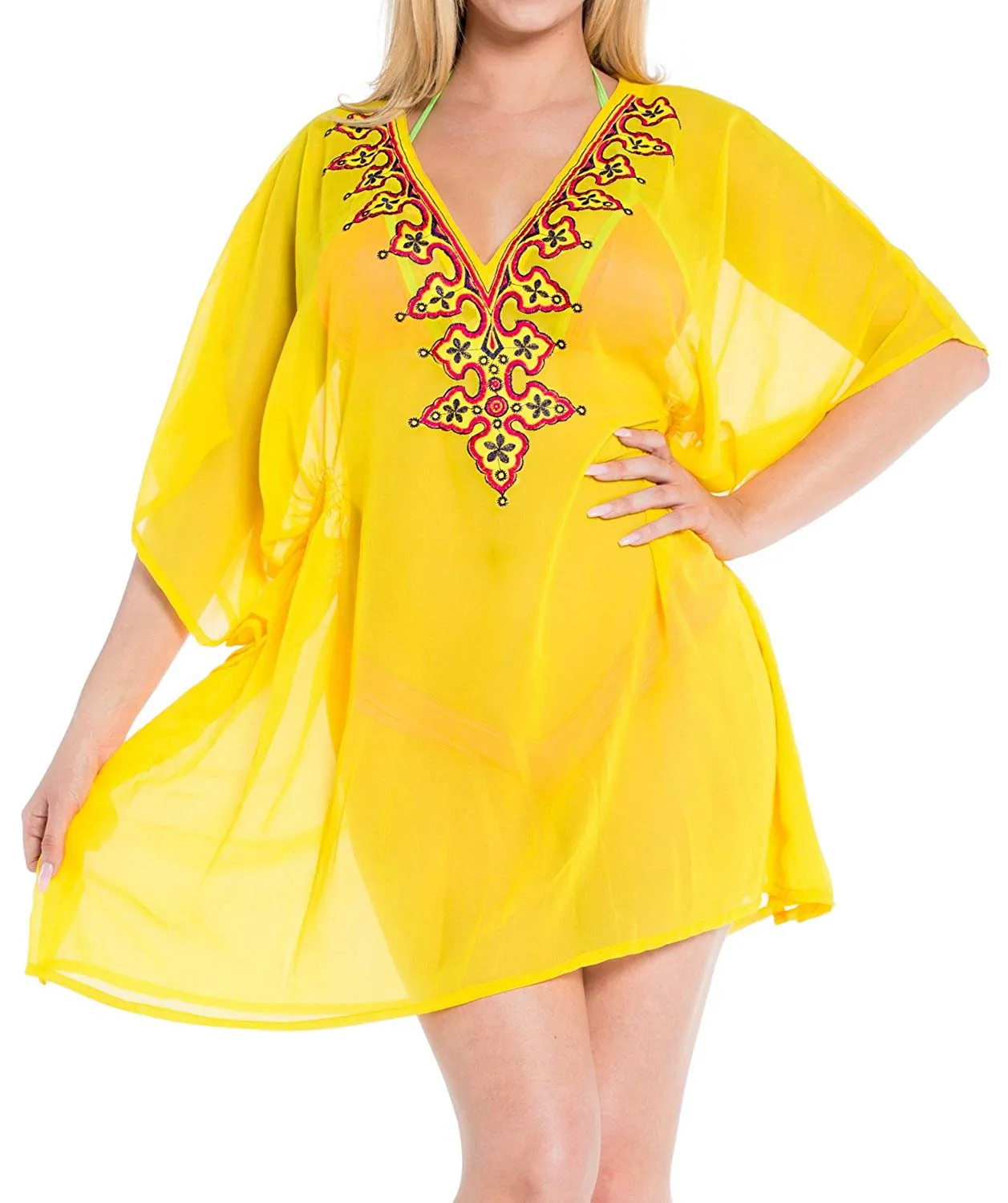 LA LEELA Bikini Swim Beach wear Swimsuit Cover up Womens Kimono Dress Embroidery