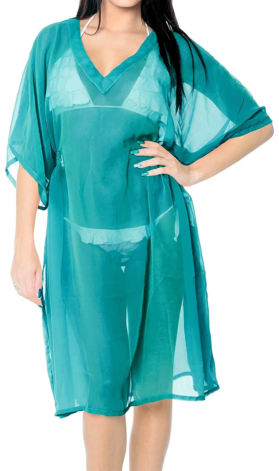 LA LEELA Bikini Swim Beach wear Swimsuit Cover up Womens Kimono Dress Embroidery