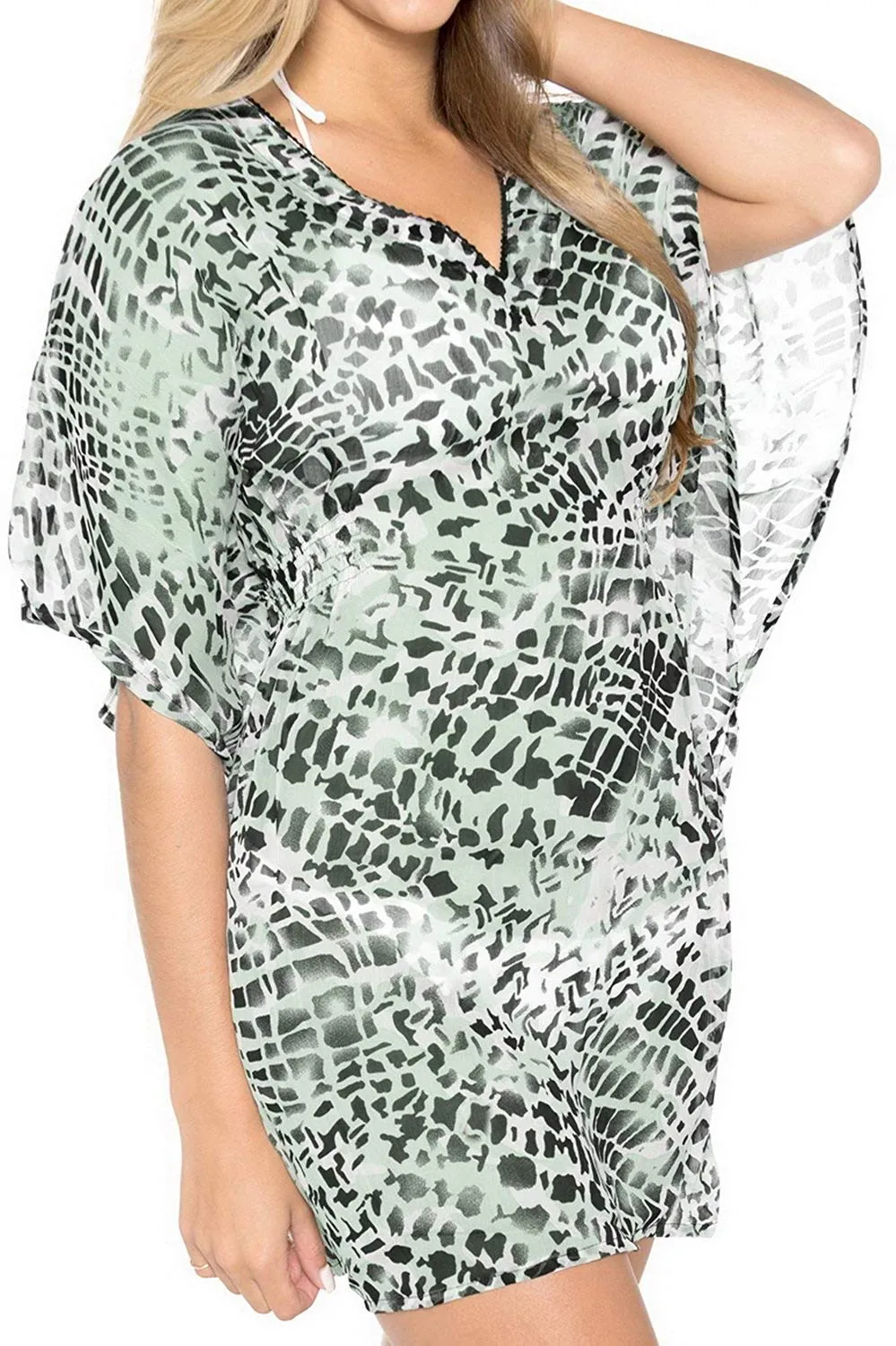 LA LEELA Bikini Swim Beach wear Swimsuit Cover up Womens Kimono Dress Embroidery