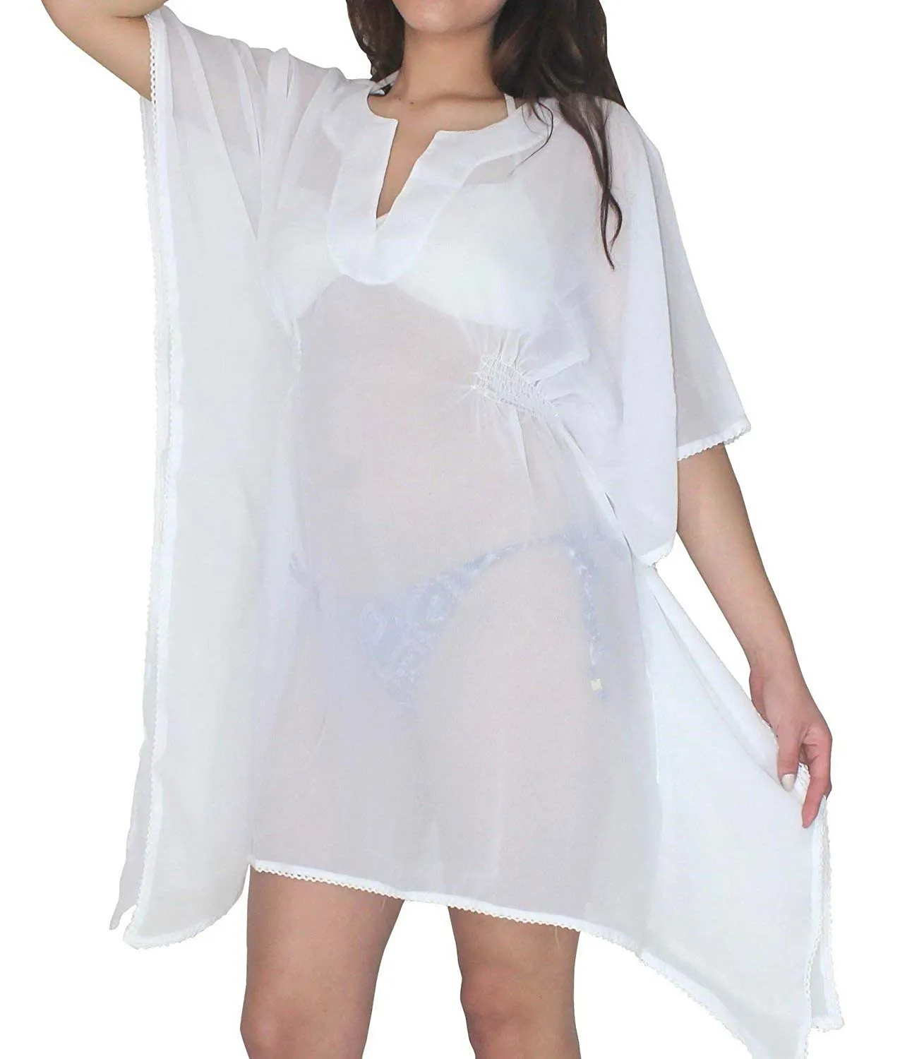 LA LEELA Bikini Swim Beach wear Swimsuit Cover up Womens Kimono Dress Embroidery