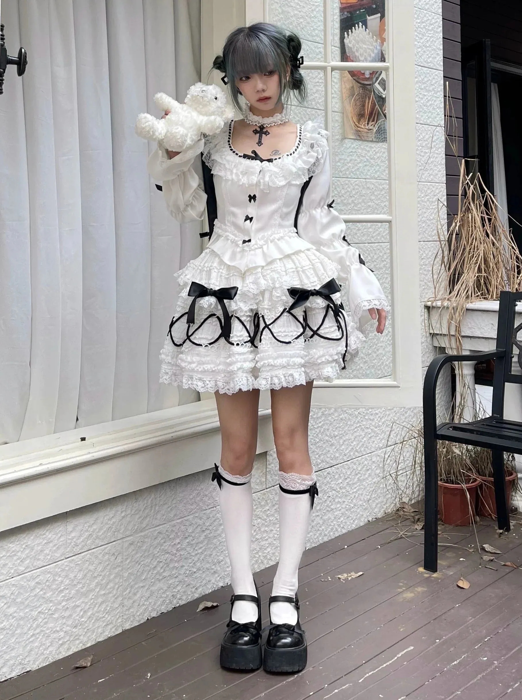 Lace Waist Top Sleeve French Retro Puff