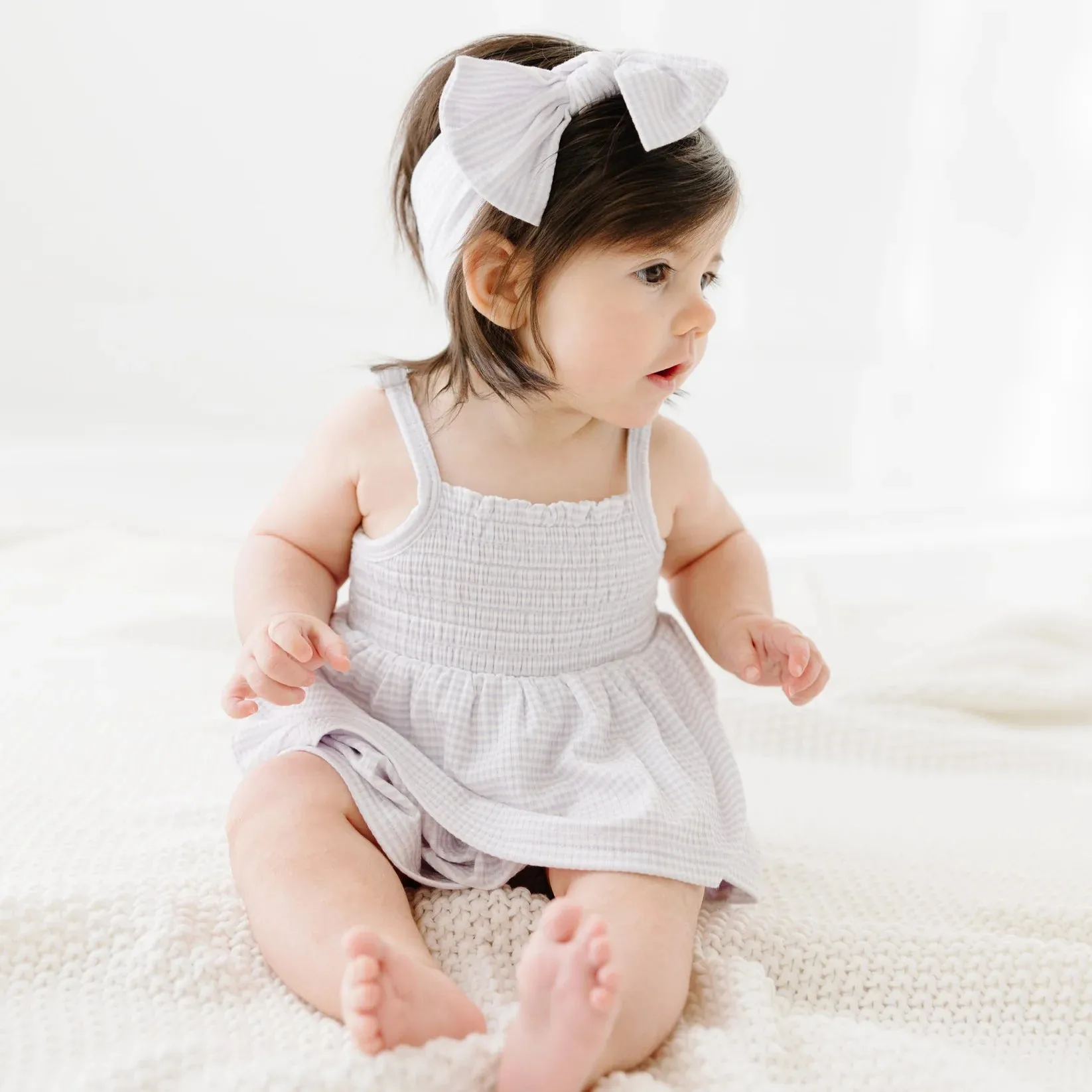Lavender Stripe Ribbed Bow