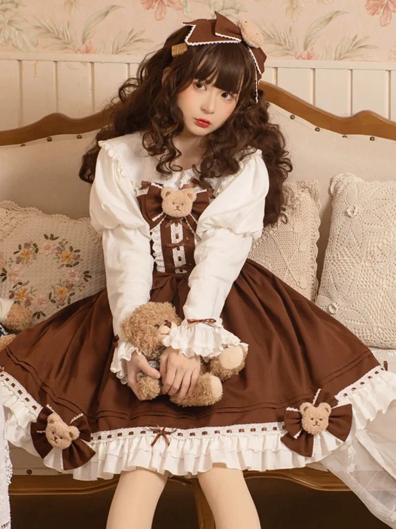 Lolita Sleeve Big Suspender Bow Puff Blouse   Bare Lolita Skirt