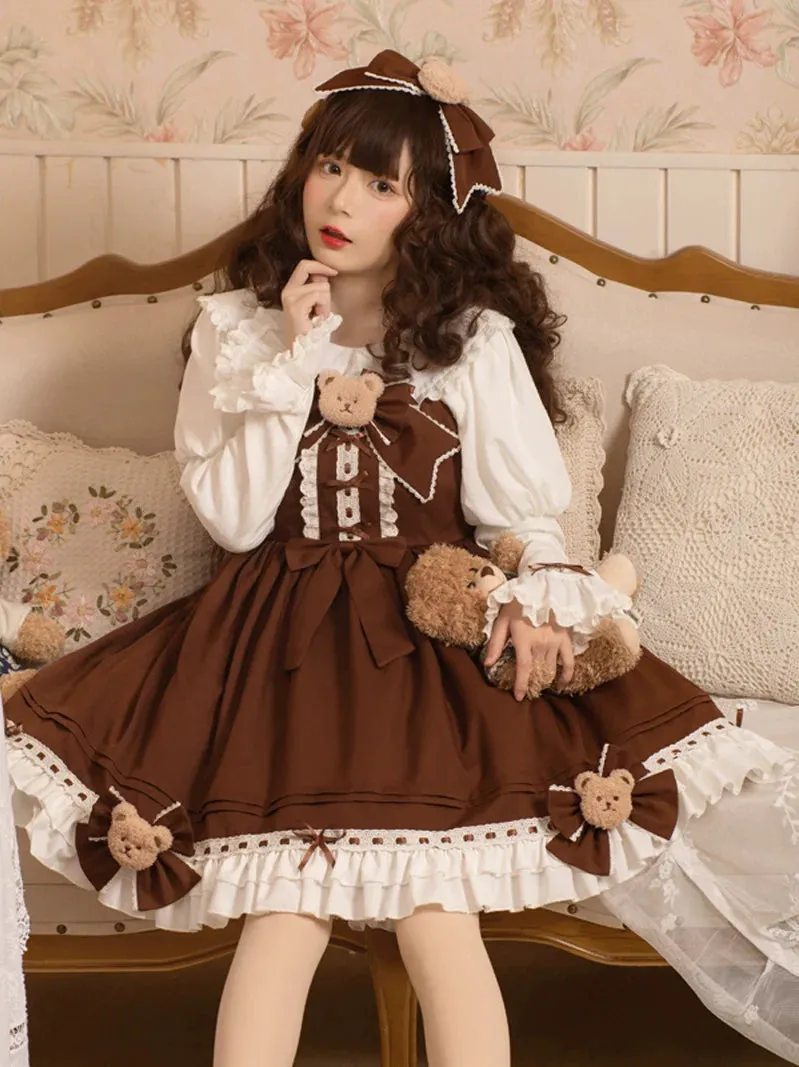 Lolita Sleeve Big Suspender Bow Puff Blouse   Bare Lolita Skirt