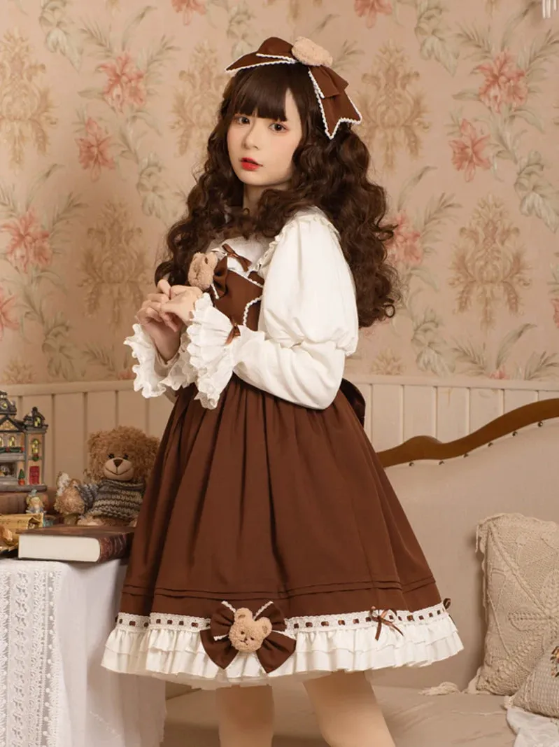 Lolita Sleeve Big Suspender Bow Puff Blouse   Bare Lolita Skirt