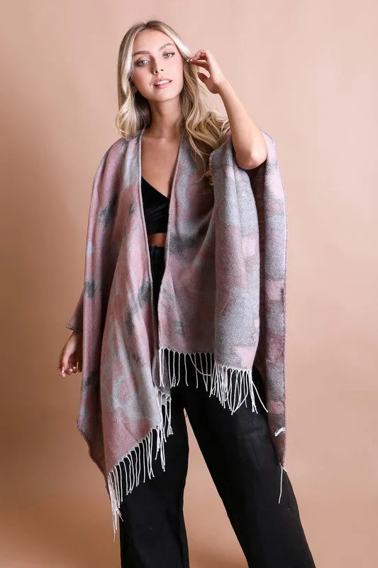 Marble Ruana Wrap w/Tassel