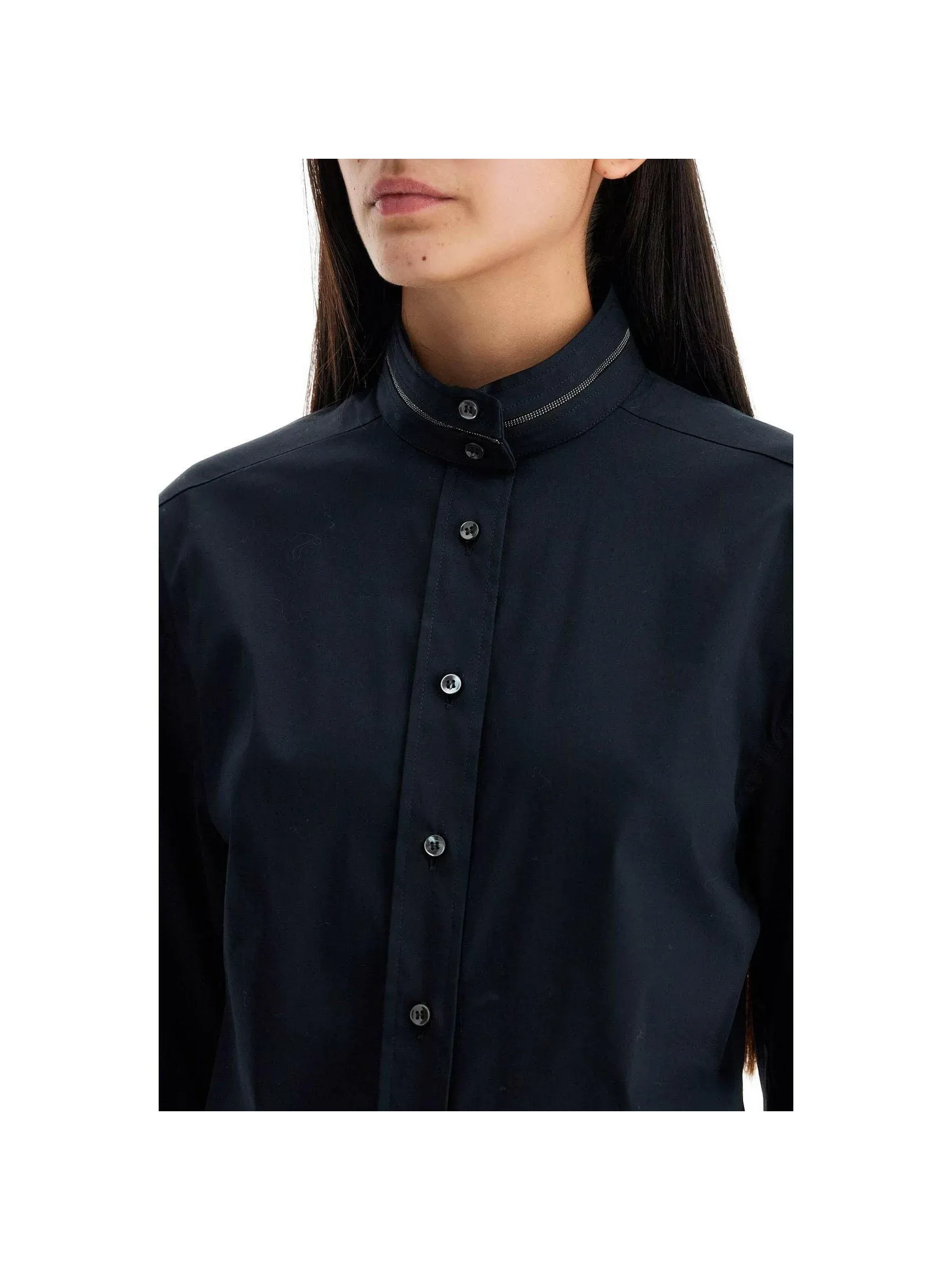Monili-Collar Puff-Sleeve Top