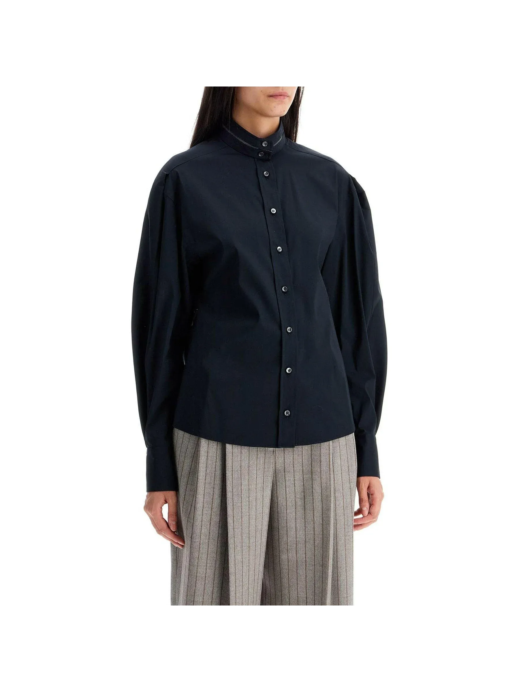 Monili-Collar Puff-Sleeve Top
