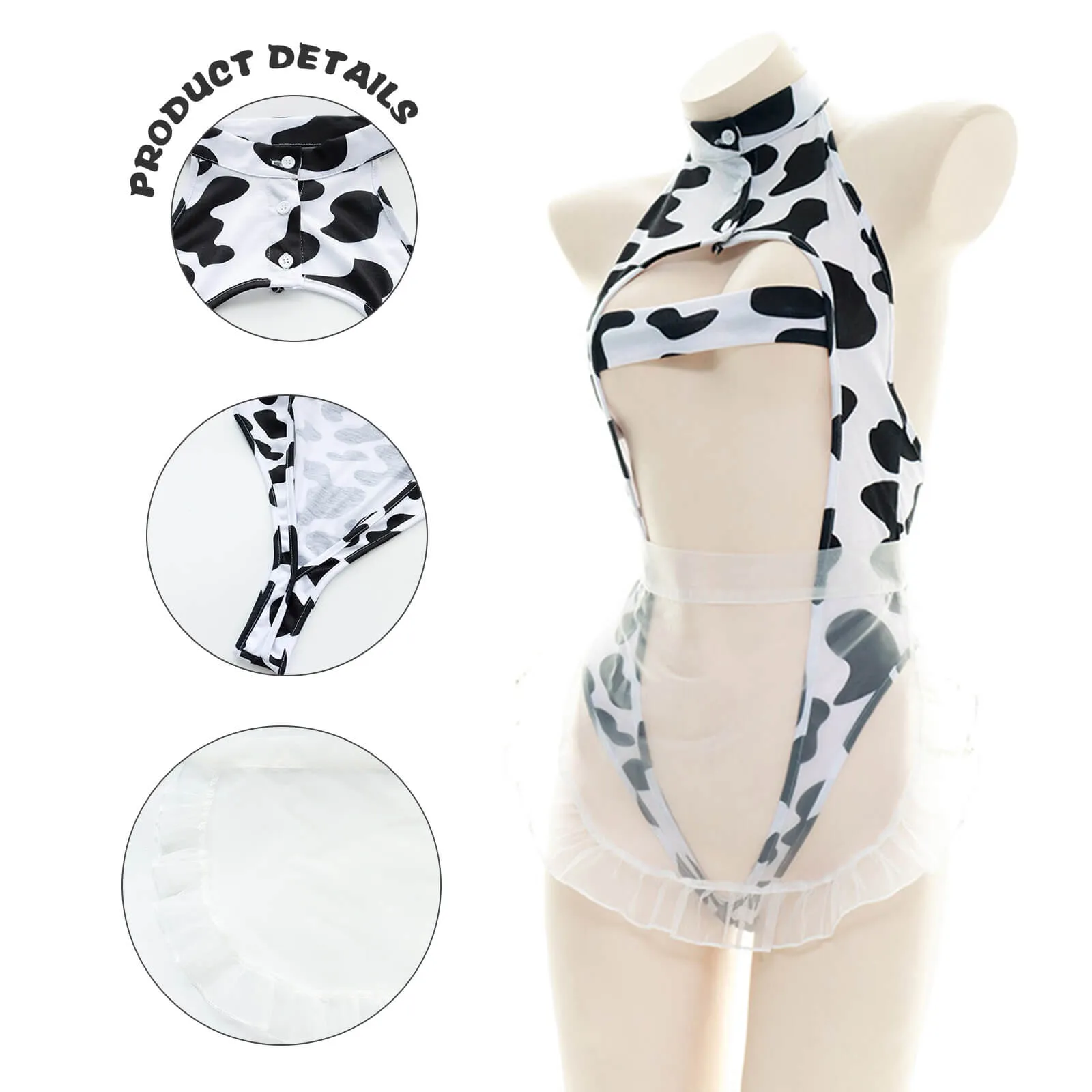 Sexy Cow Print Maid Anime Lingerie Lolita Japanese Hollow Out Cosplay Costume