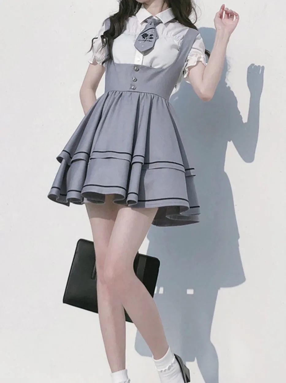 Shirt Berry Long Wild Sleeve   Puff Shirt Sleeve Cake Tie Skirt Set Suspender Tutu