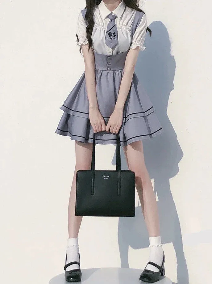 Shirt Berry Long Wild Sleeve   Puff Shirt Sleeve Cake Tie Skirt Set Suspender Tutu