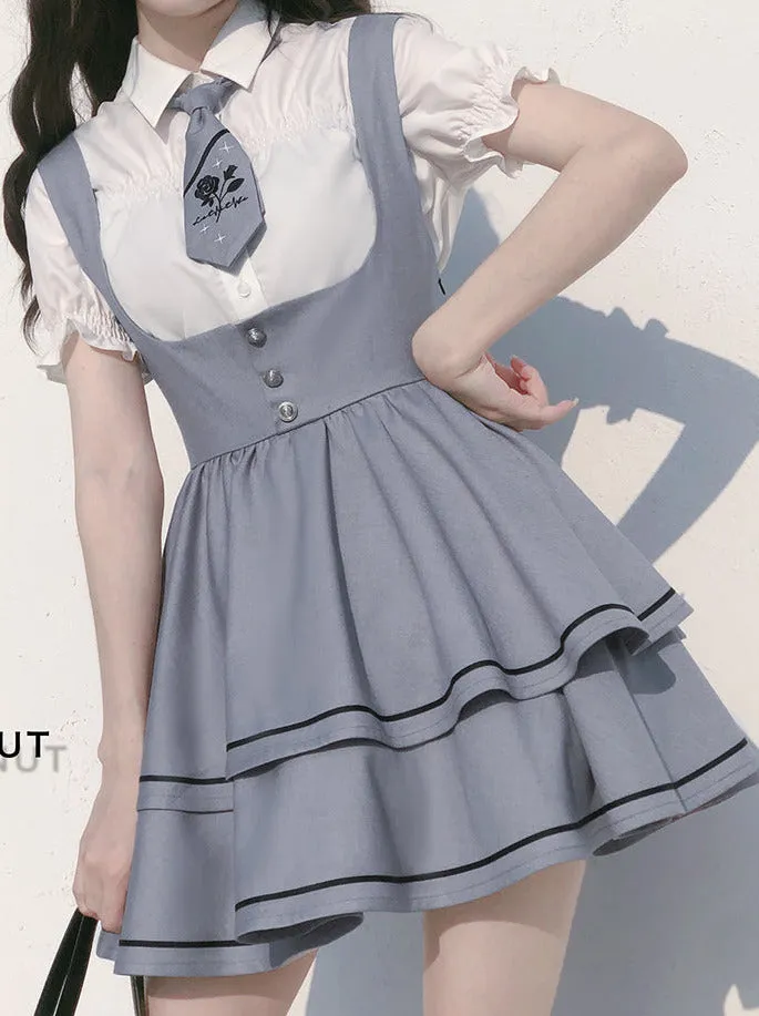 Shirt Berry Long Wild Sleeve   Puff Shirt Sleeve Cake Tie Skirt Set Suspender Tutu