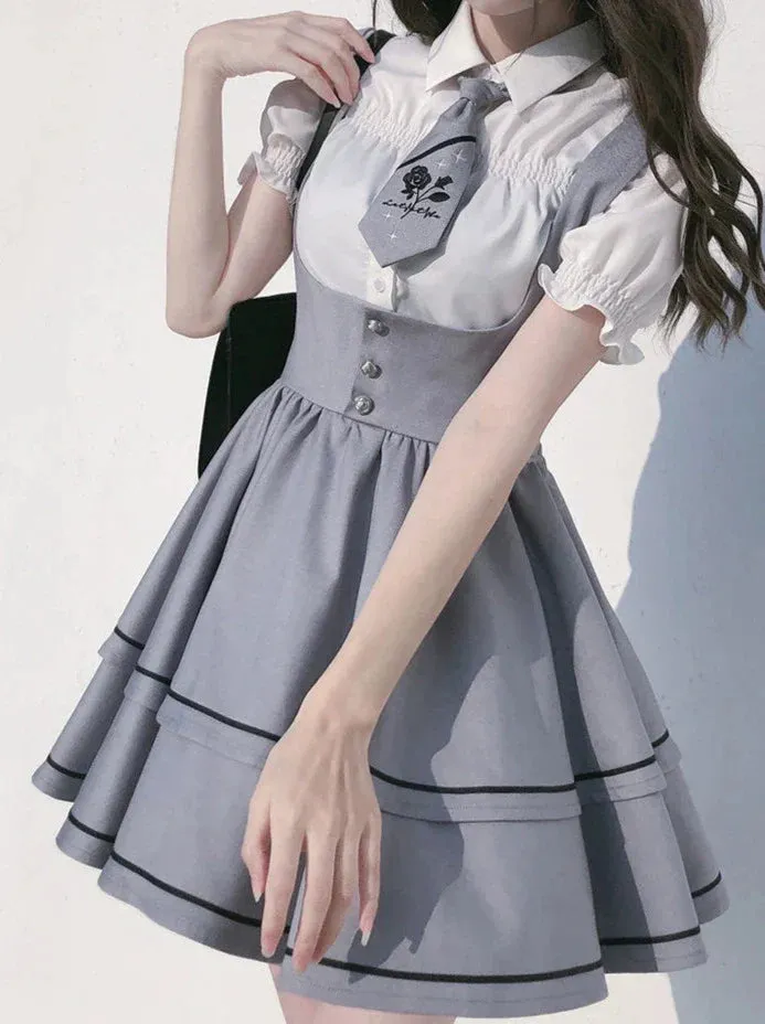 Shirt Berry Long Wild Sleeve   Puff Shirt Sleeve Cake Tie Skirt Set Suspender Tutu