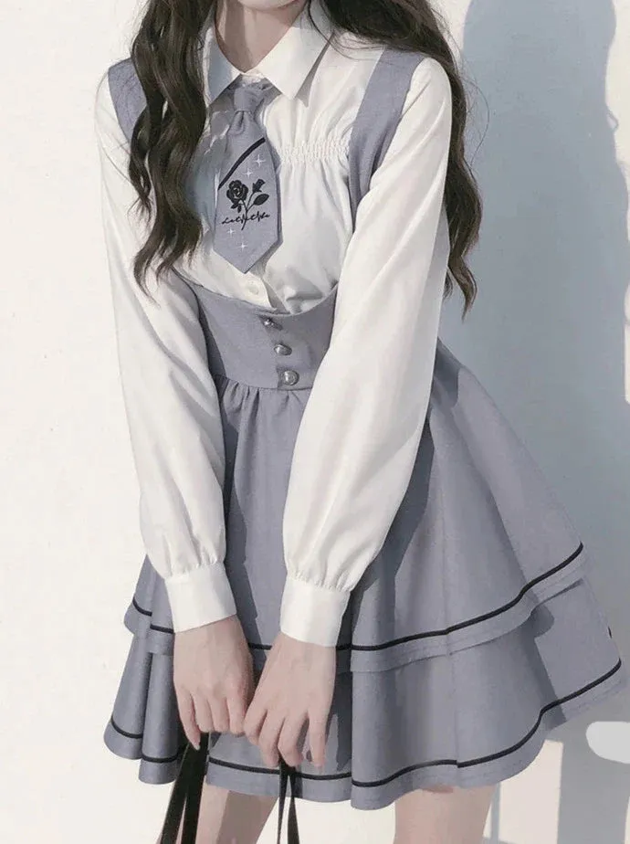 Shirt Berry Long Wild Sleeve   Puff Shirt Sleeve Cake Tie Skirt Set Suspender Tutu
