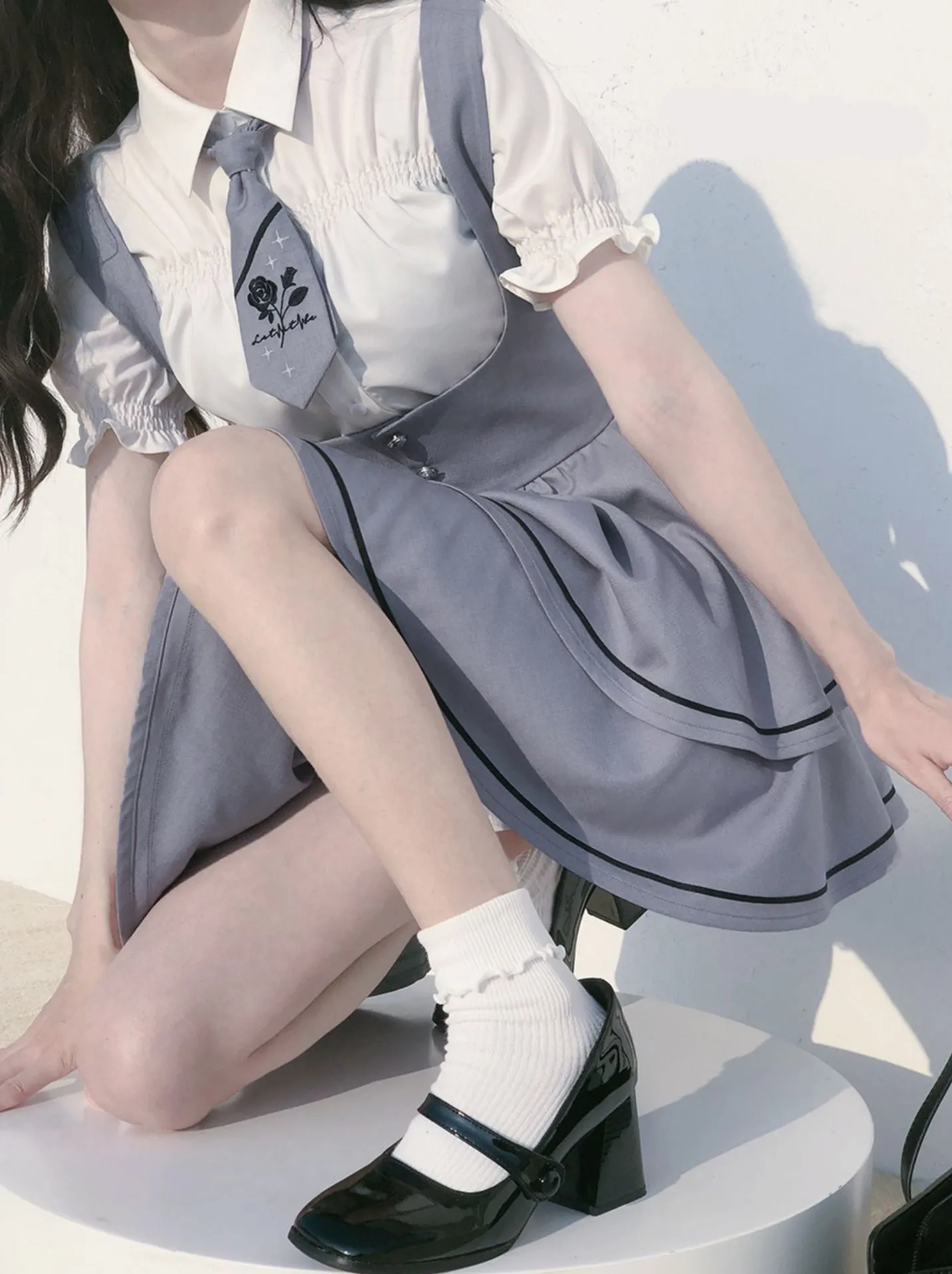 Shirt Berry Long Wild Sleeve   Puff Shirt Sleeve Cake Tie Skirt Set Suspender Tutu