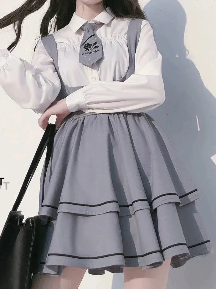 Shirt Berry Long Wild Sleeve   Puff Shirt Sleeve Cake Tie Skirt Set Suspender Tutu
