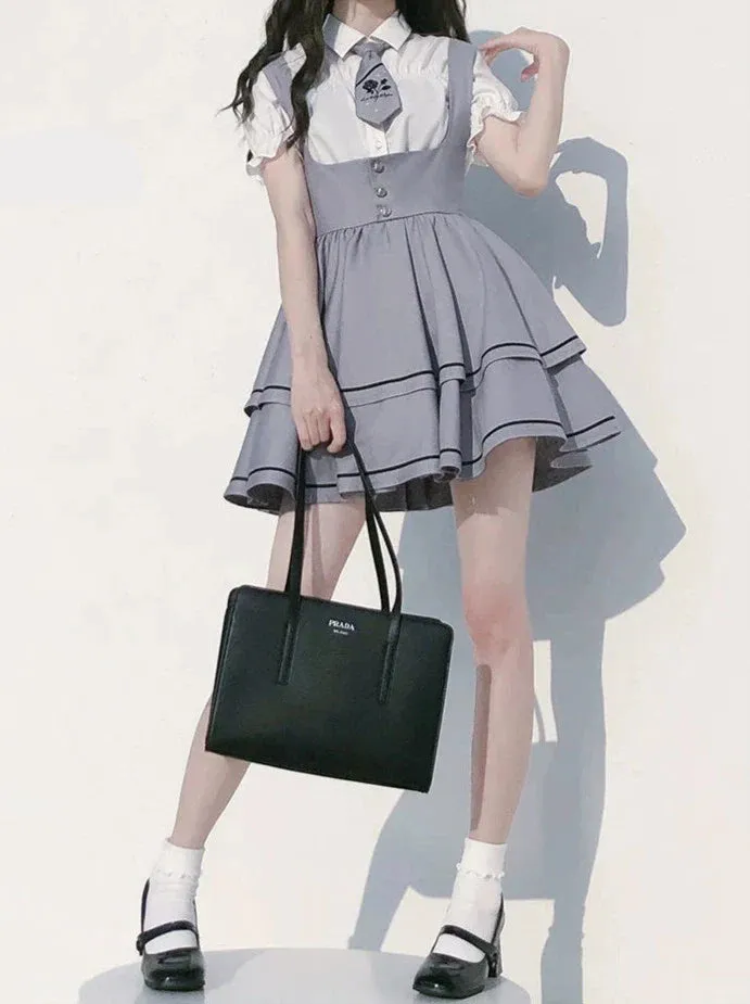 Shirt Berry Long Wild Sleeve   Puff Shirt Sleeve Cake Tie Skirt Set Suspender Tutu