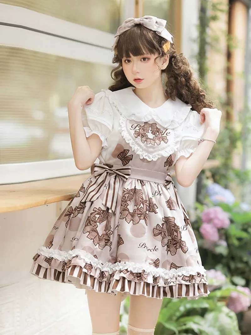 Skirt Lolita Sleeve Puff Shirt   Suspender Lovely