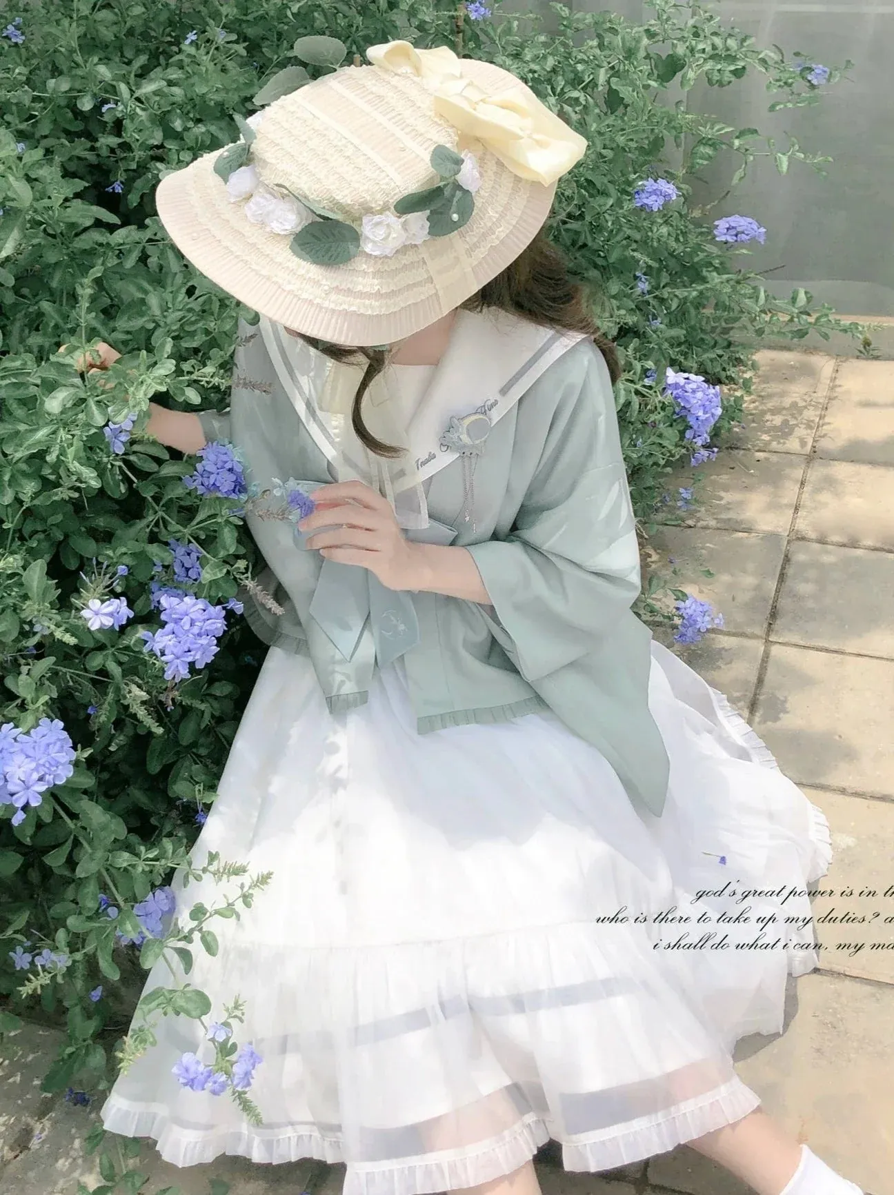 Sleeve Haori Tulle Overskirt Ribbon Badge Collar Puff Sailor Tie Dress