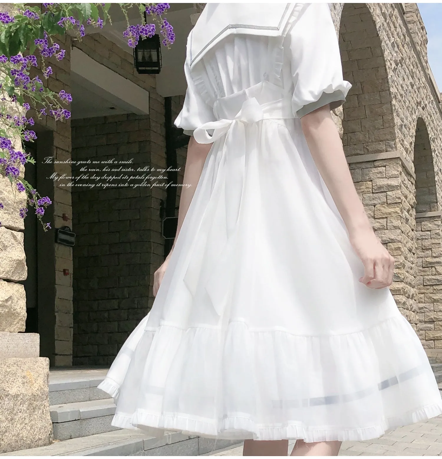 Sleeve Haori Tulle Overskirt Ribbon Badge Collar Puff Sailor Tie Dress