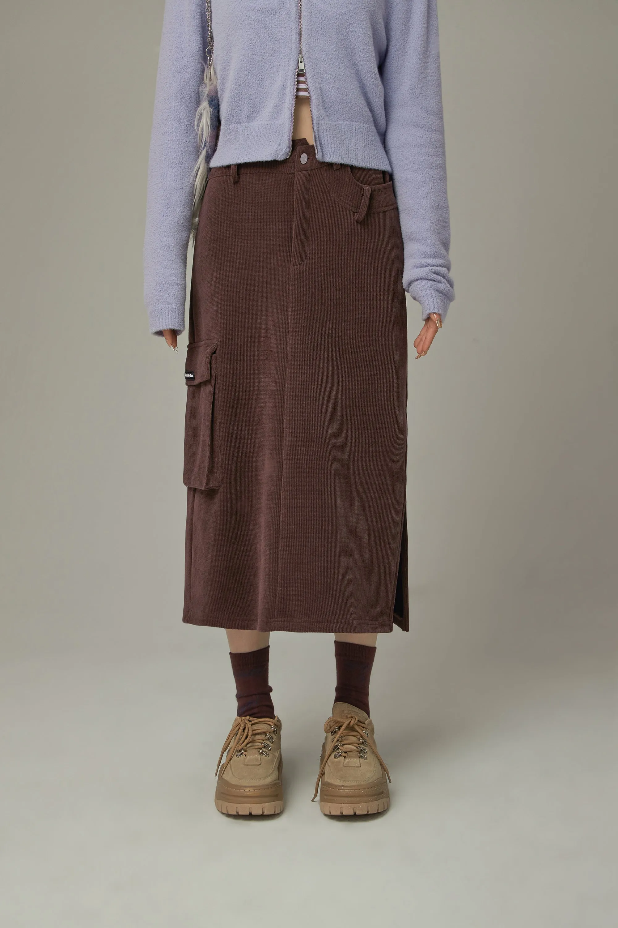 Slit Corduroy Long Skirt